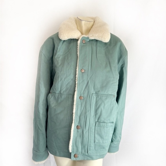 Zara Man Green Aqua Sherpa Lined Denim Jacket Mens Size XL Heavy weight Trucker - Picture 1 of 8